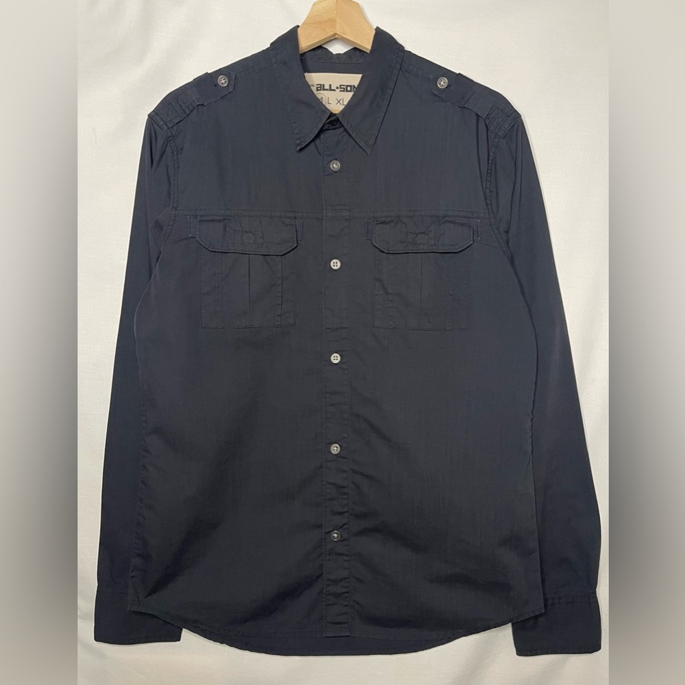 All-Son Cotton Button-Up in Charcoal Color Size M